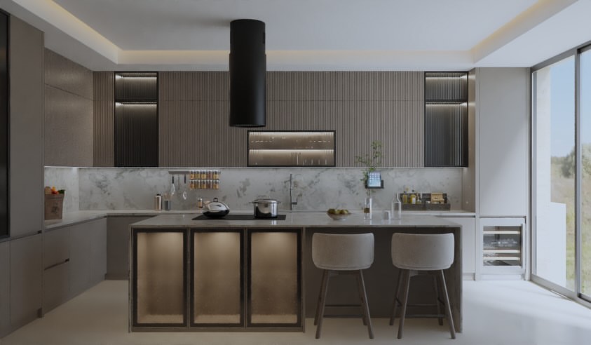 Cuisine sur mesure, cannelures et laiton